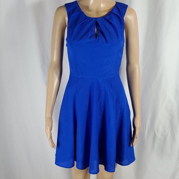 Express | Royal Blue Fit & Flare Mini Dress - Picture 3 of 7
